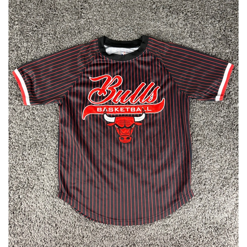 NBA Chicago Bulls Basketball Jersey Pinstripe Black Red Shirt Mens Small 66
